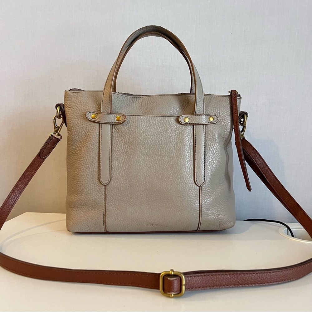 FOSSIL Leather Tan Grey Maddox Sydney Crossbody Satchel Ryder - Picture 10 of 10